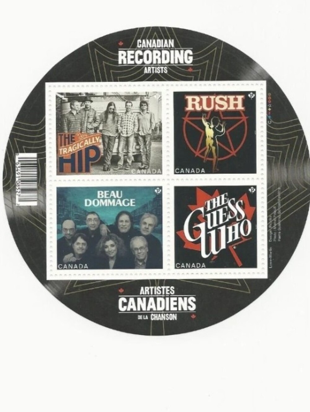 *Free* With Purchase CPC stamp Sheet RUSH, THE HIP+ Canadian Recording Artists